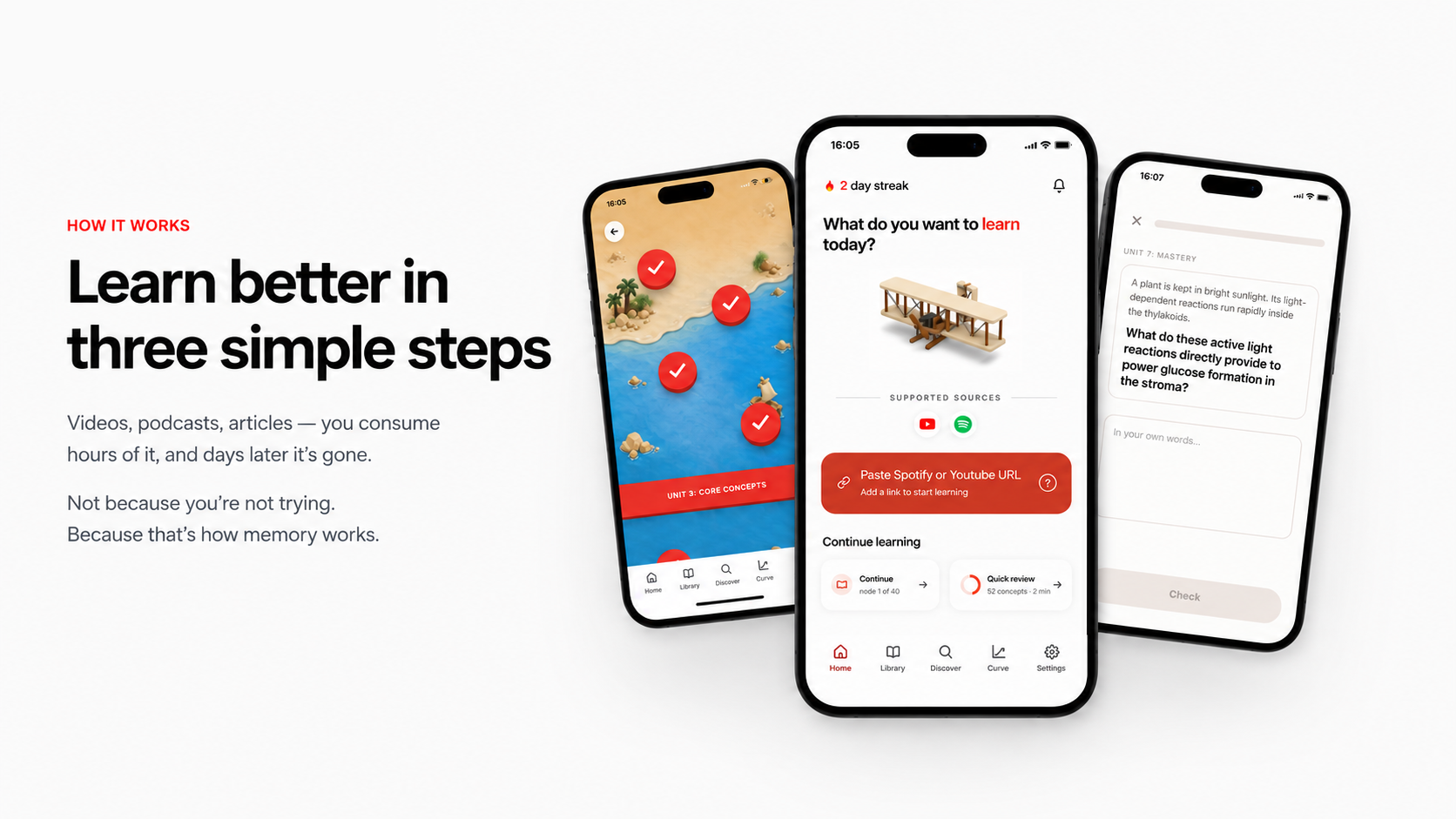 How it works: paste any video, climb your path, remember it